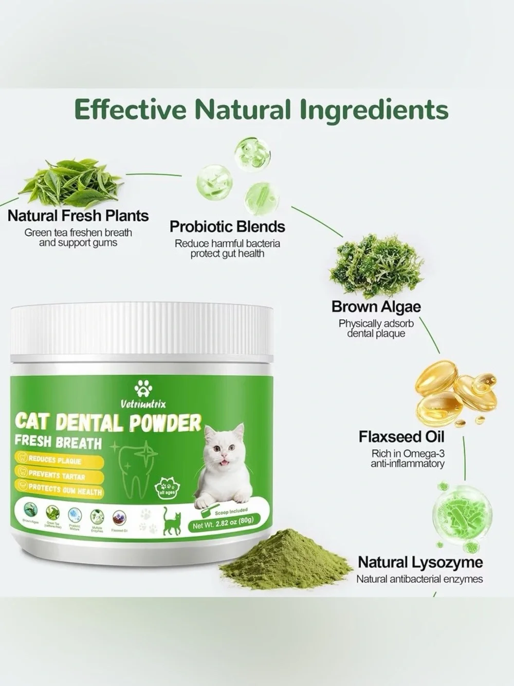 Vetrimatrix Cat Dental Powder Fresh Breath Chicken Flavor 2.82 oz (80g)